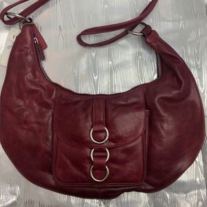 Maroon Faux Leather Shoulder Bag